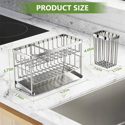 Cisily 2-Tier Kitchen Sink Caddy Organzier Rack with Flexible Dish Brush Holder, Sponge Holder for Kitchen Sink Countertop Organization Storage,Home Decor Accessories Essentials Stainless Steel