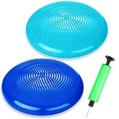 Silipull 2 Pcs Wiggle Seat Inflated Wobble Cushion Flexible Balance Disc with Air Pump for Core Stability Strengthening Improving Posture Physical Exercise(Royal Blue and Macaroon Blue)