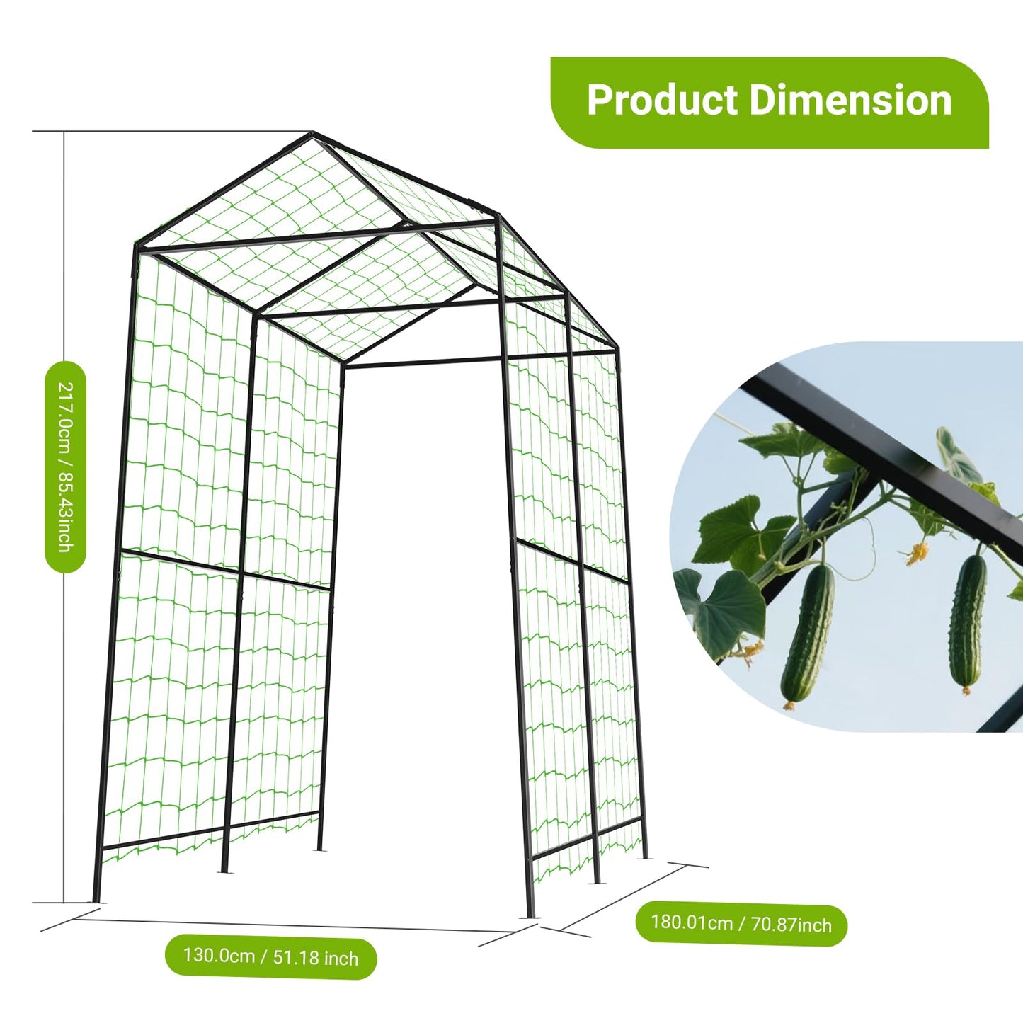 Metal Garden Arch Trellis for Climbing Plants Outdoor, 7.1FT Extra Tall Cucumber Trellis for Raised Bed, Plant Trellis for Vegetable Fruit Flower Vine（Black）