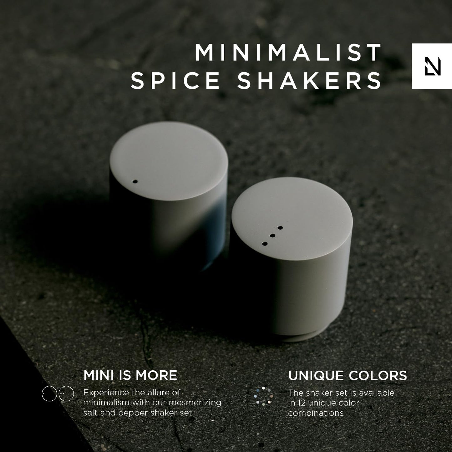 LARS NYSØM Mini Salt and Pepper Shakers Set | Stainless Steel Salt and Pepper Shakers with Modern Minimalist Design, Easy Refill, Small Size (Ash Gray)