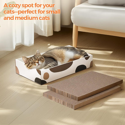 ComSaf Cat Scratching Board Mat, Reversible Cardboard Scratcher Bed 43 x 26 x 8 cm, 3 Pack Durable Scratch Pad for Indoor Cats, Grinding Claws, Playing, Sleeping