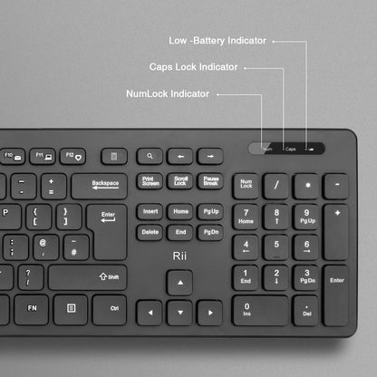 Wireless keyboard and Mouse Set,Rii RK200 Standard Full Size Wireless Keyboard and Mouse 104 Keys for Work Office Home UK Layout(AAA Batteries not Include)