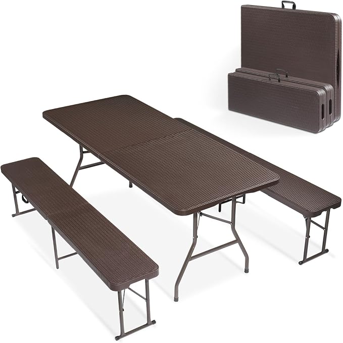 VINGLI Picnic Table Set with 2 Benches, 6 Feet Camping Table Chair Set