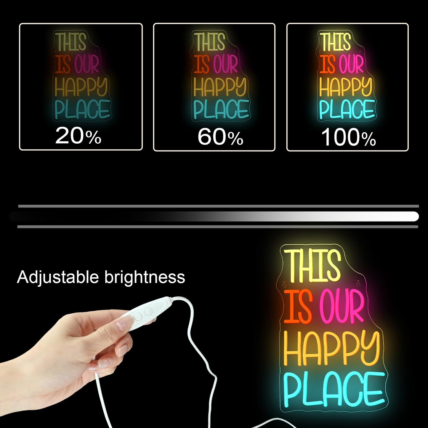NOSUN This is Our Happy Place Neon Sign Happy Place Neon Signs for Wall Decor Dimmable Warm White LED Signs for Bedroom Classroom Man Cave Home Bar Birthday Party Game Zone Decor Neon Classroom Sign