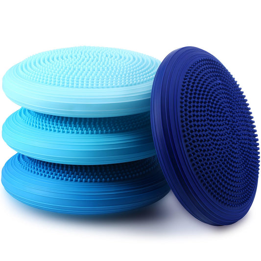 Libima 4 Pcs Wiggle Seat Inflated Wobble Cushion for Sensory Kid 13 Inches Balance Disc Flexible Seating for Classroom Sensory Pad for Chair Wiggle Cushion with Needle Pump (Ocean Color)