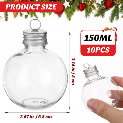 MAGICLULU 10Pcs Christmas Drink Balls, Fillable Booze Balls Ornament Clear Plastic Xmas Tree Ornaments for Drinks Water Candy Party Decoration Silver 150ML