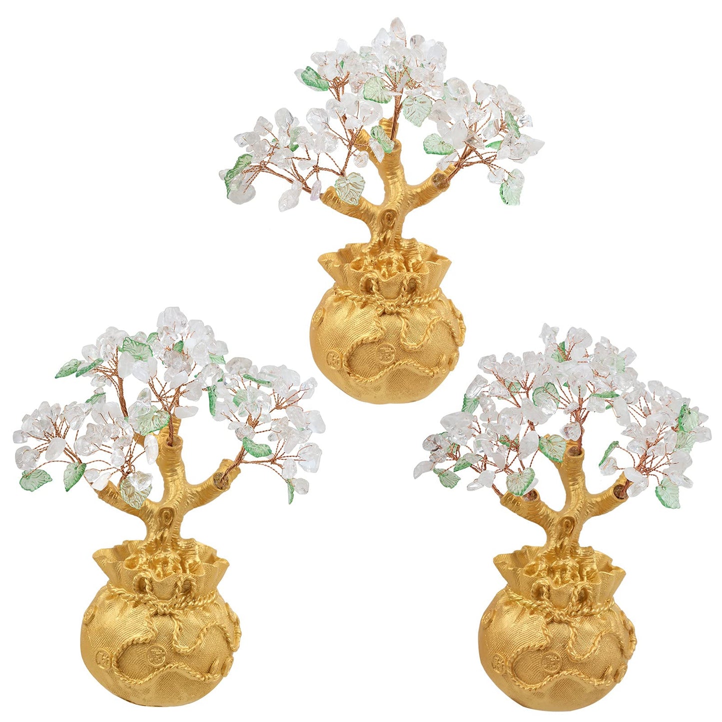 Rockcloud Crystal Money Tree with Golden Money Bag, Feng Shui Cabinet Decoration for Wealth and Luck Bonsai Home Office Ornament, Rock Crystal