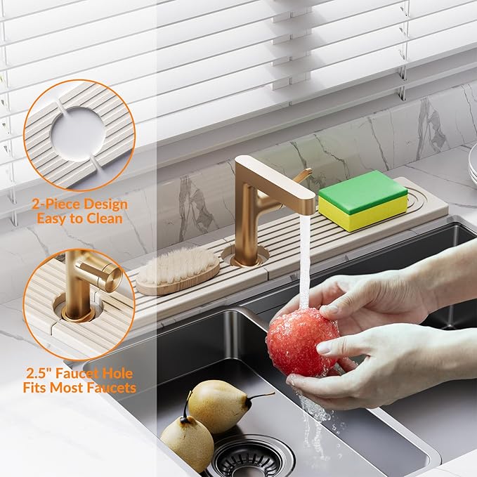 23.6 Inch Stone Faucet Mat for Kitchen Sink Splash Guard, Diatomite Sink