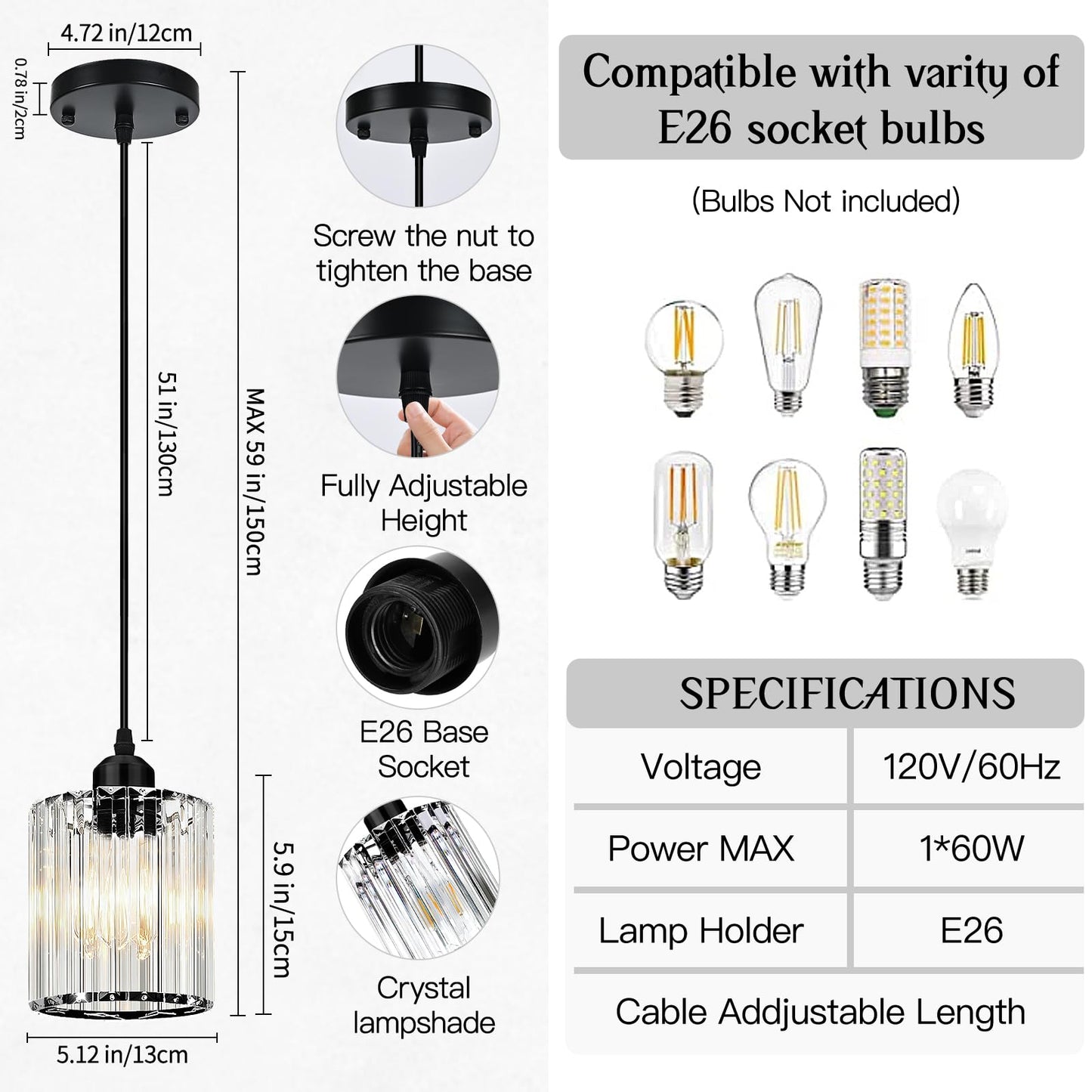 WKWKTOTO 1-Piece Pendant Lights Kitchen Island, Elegant Modern Island Lights for Kitchen with Crystal Glass – Luxury Kitchen Hanging Light for Kitchen Island, Dining Table, Entryway, Restaurant