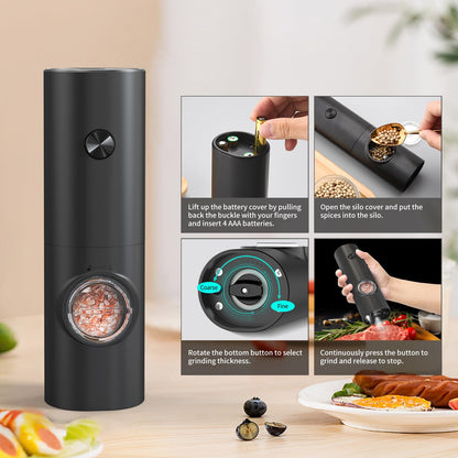 CIRCLE JOY Electric Salt and Pepper Grinder Set, Battery Operated Pepper Mill Grinder with Base, Adjustable Coarseness and Automatic Single Hand Operation, Black