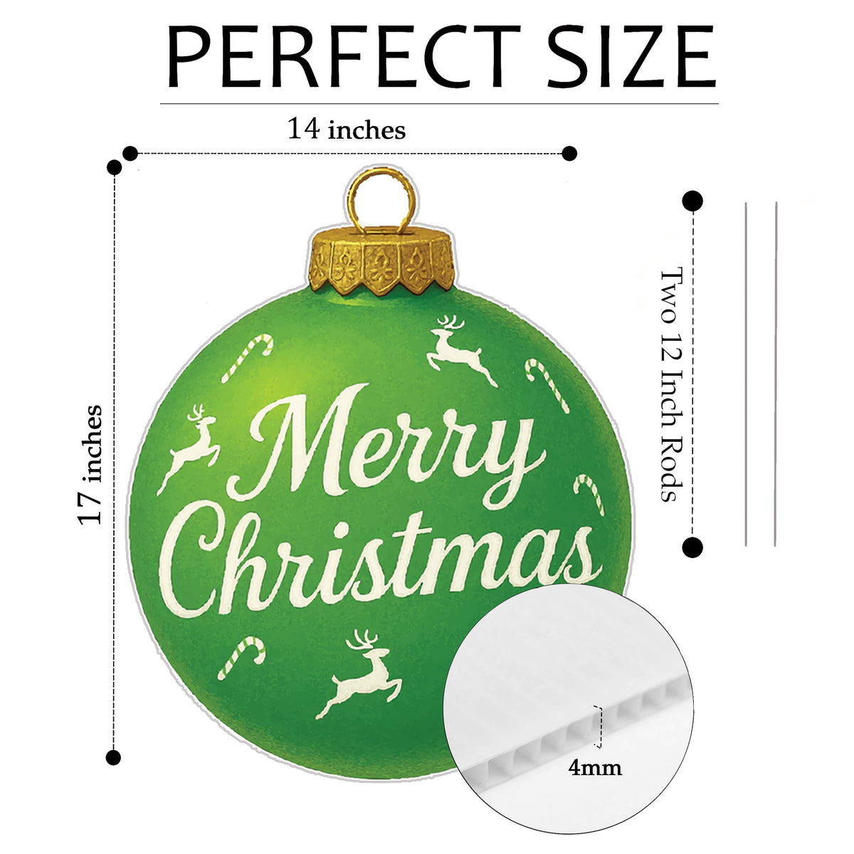 Merry Christmas Green Ornament Classic Yard Sign for Home Decor and Lawn Decoration With Stakes, Green Merry Christmas Sign Tree