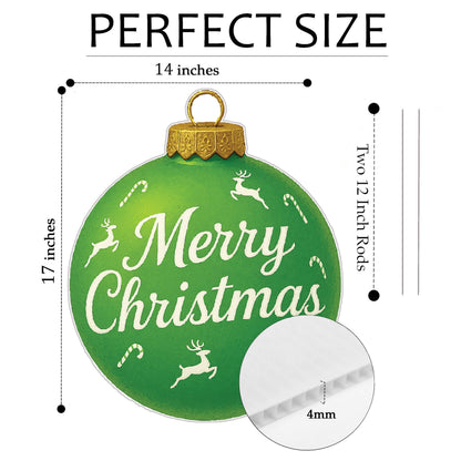 Merry Christmas Green Ornament Classic Yard Sign for Home Decor and Lawn Decoration With Stakes, Green Merry Christmas Sign Tree