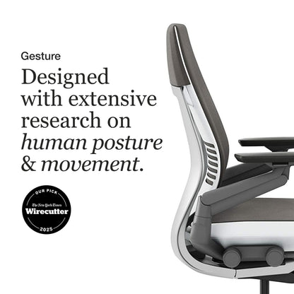 Steelcase Gesture Office Chair - Ergonomic Work Chair with Wheels for Carpet - Comfortable - Intuitive-to-Adjust for Desk - 360-Degree Arms - Graphite Gray Fabric