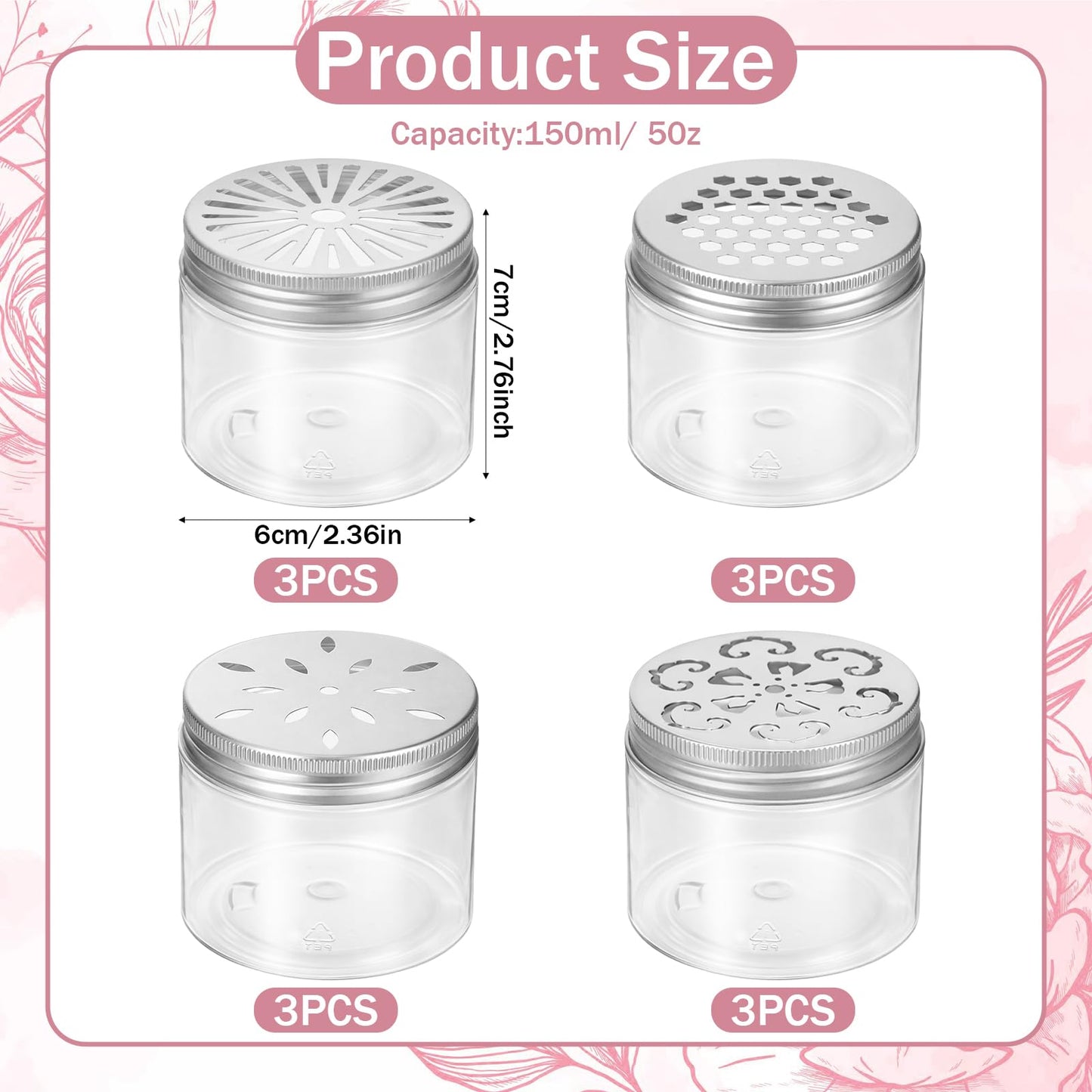 HANLANXUE 12 Pcs 150ml 5 OZ Scented Beads Container 4 Styles Air Freshener Solid Perfume Aroma Diffuser with Hollow Lids Empty Storage Containers Round Jars Sample for Aromatherapy