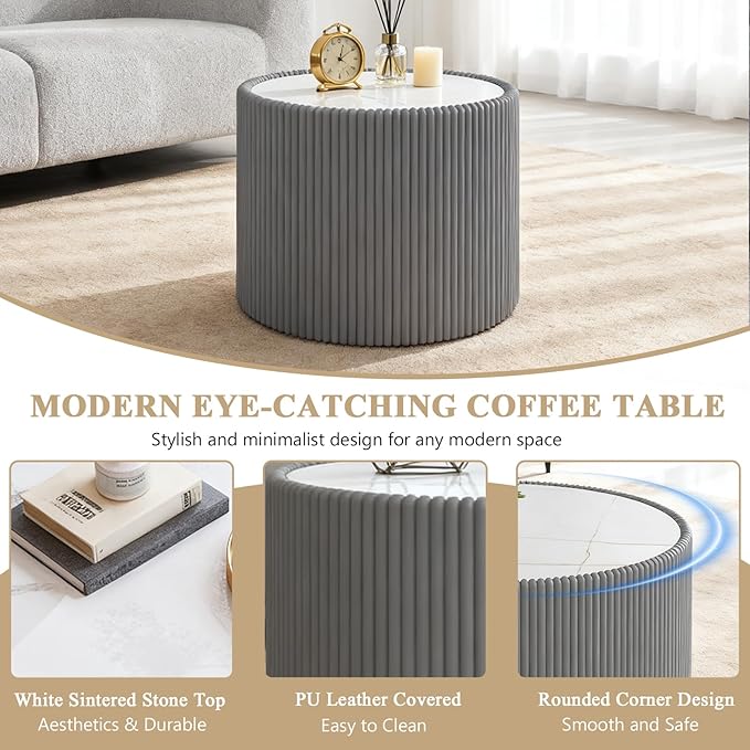 2-Piece Round Nesting Coffee Table Set, 29.52" Marble Coffee Table and End
