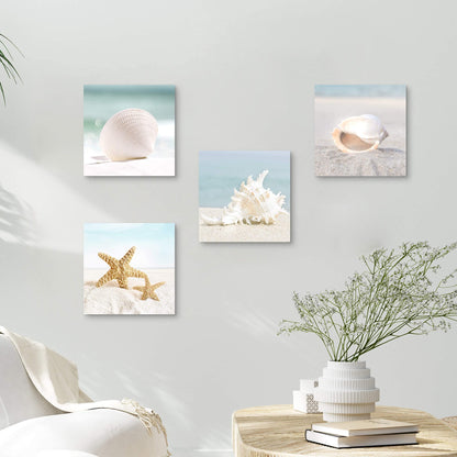 the stream design Beach Canvas Wall Art Bedroom: 4 Piece Living Room Bathroom Coastal Sea Creature Picture Modern Ocean Life Print Decor Calming Seaside Starfish Seashell Conch Painting Artwork