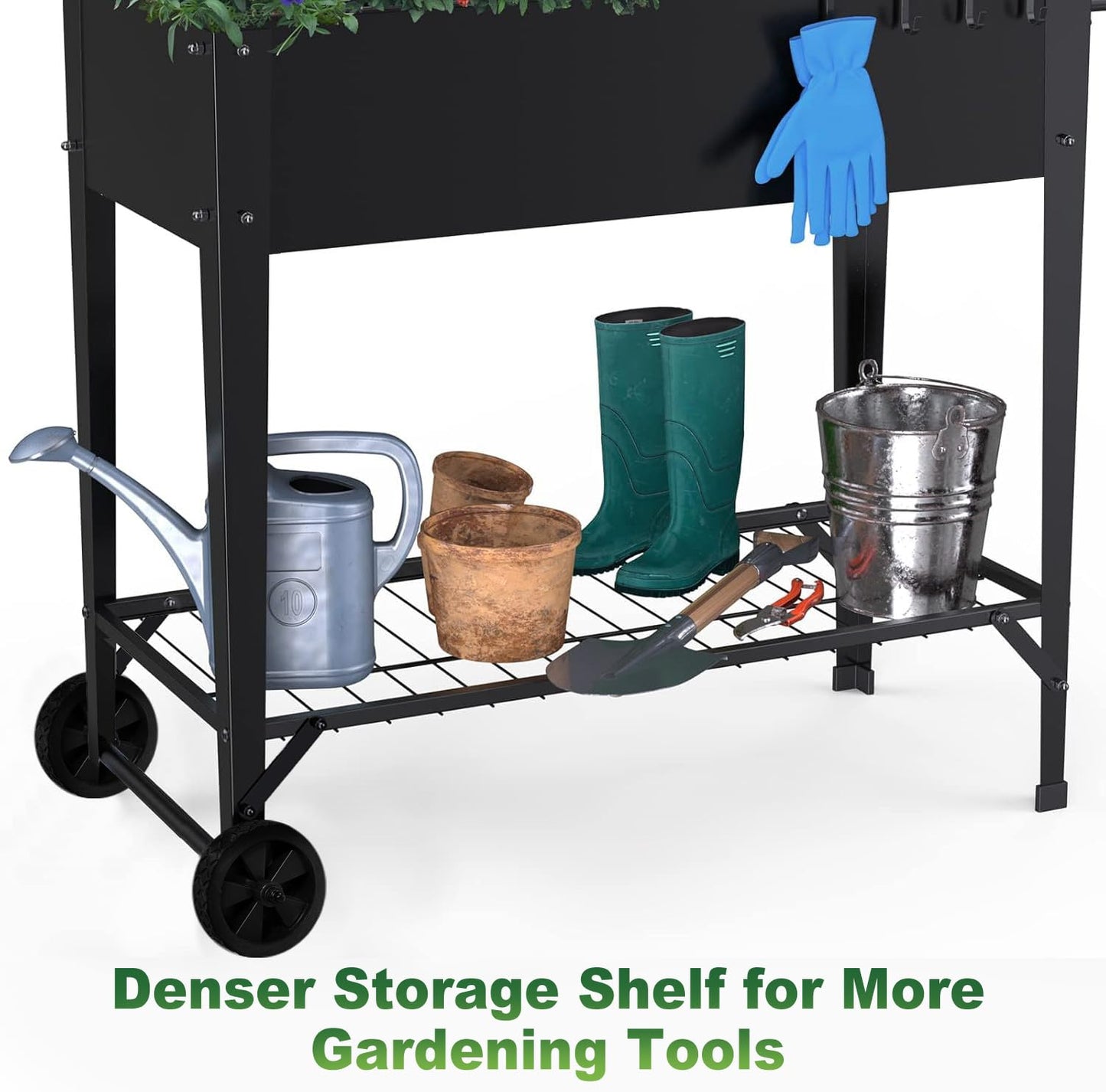Highpro Raised Garden Bed with Wheels and Legs for Outdoor Use, Mobile Elevated Planter Cart for Vegetable Herbs Flowers Potted Plants, Black