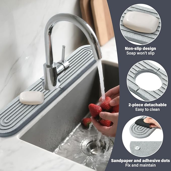 2 Set/4PCS Faucet Mat for Kitchen Sink Splash Guard Faucet Mat Absorbent