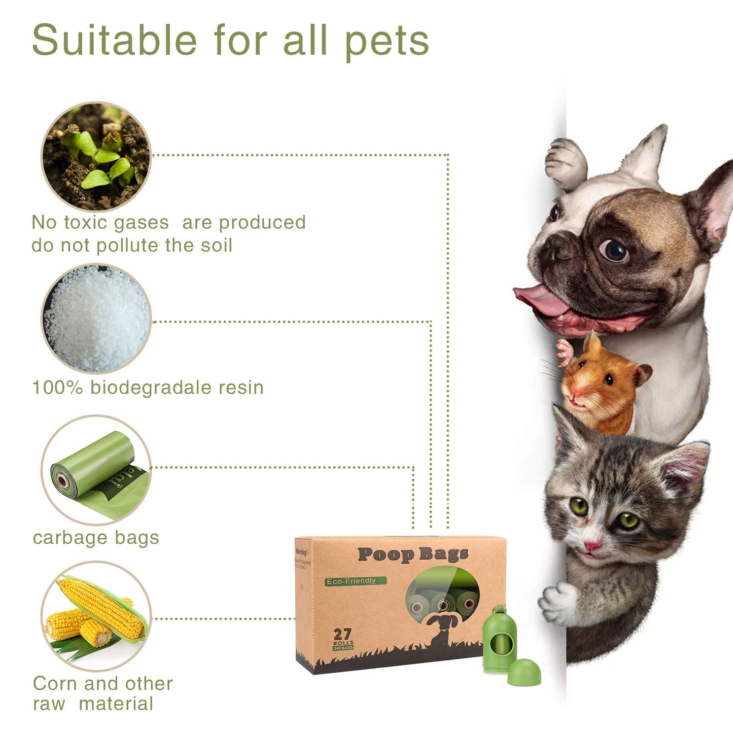 Dog Poo Bags - 540 Counts Biodegradable Poop Waste Bag Refill Rolls for Dogs include 1 Adjustable Dispenser | Scented