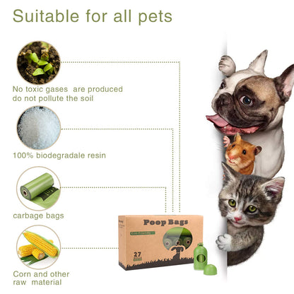Dog Poo Bags - 540 Counts Biodegradable Poop Waste Bag Refill Rolls for Dogs include 1 Adjustable Dispenser | Scented