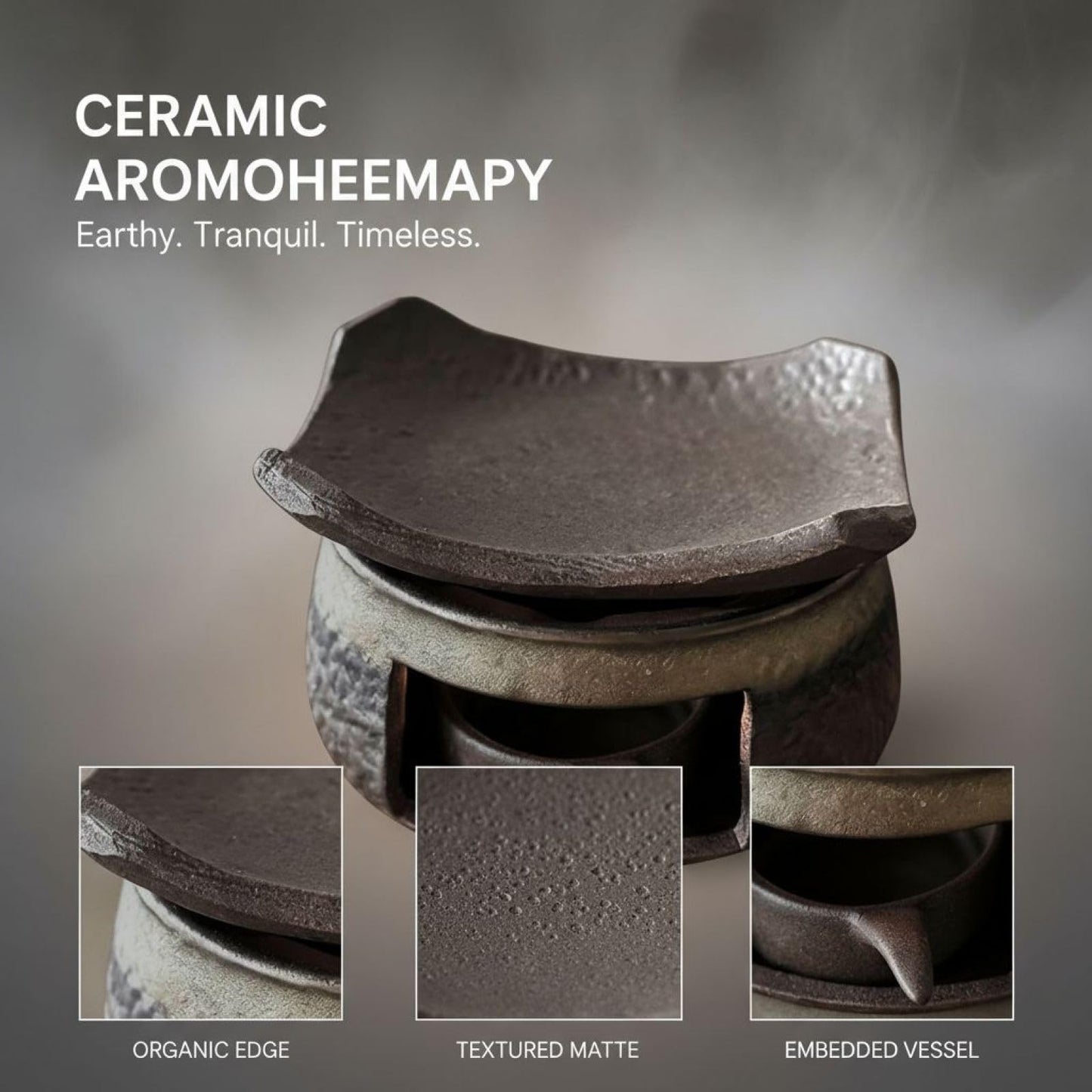 Ceramic Aromatherapy Burner, Essential Oil Diffuser Stove, Tea Light Candle Holder Warmer, Herb Incense Burner Plate Set, Zen Style Fragrance Diffuser for Home Office Meditation Relaxation