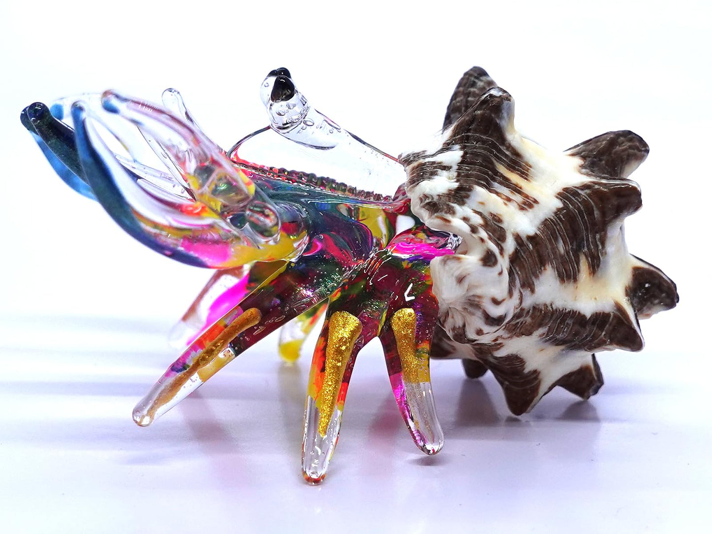 Sansukjai Seashell Hermit Crab Miniature Figurines Beach Animals Hand Blown Glass Art Collectible Gift Decorate - Spiny Murex Shell (Multicolor)