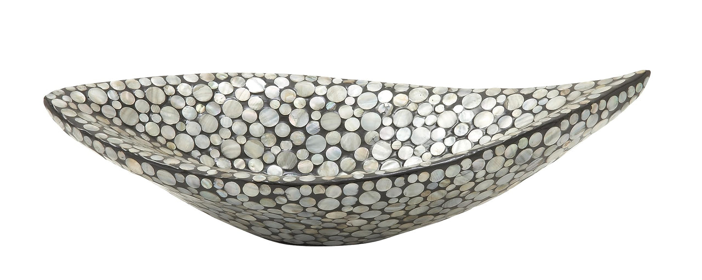 Deco 79 Mother of Pearl Shell Living Room Decor Tray Ottoman Tray, Serving Tray 22" x 10" x 6", Gray