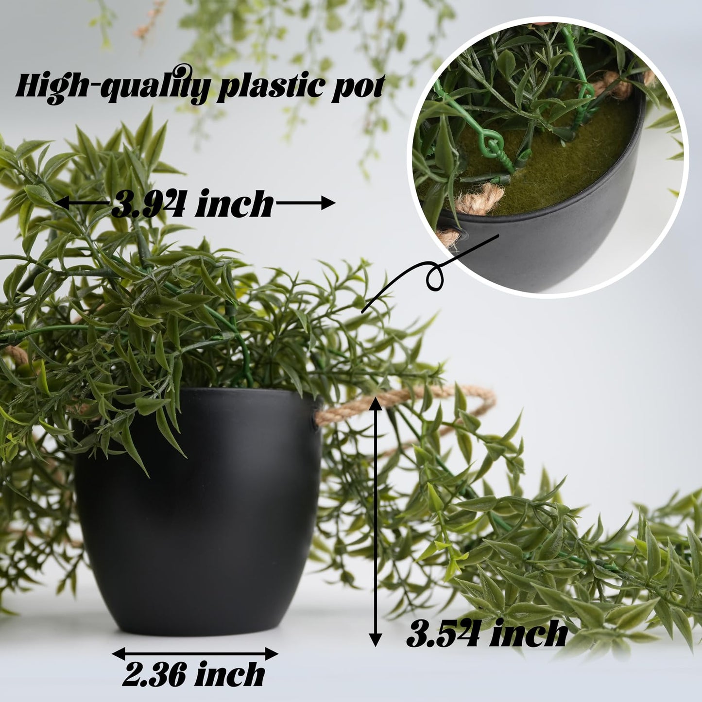 PENGYEE 3 Packs Fake Hanging Plants with Black Pots, 18.5" Artificial Hanging Plants for Wall Decor, Fake Plants Mandala Vine Indoor/Outdoor for Home Bathroom Bedroom Kitchen Office Room Decor