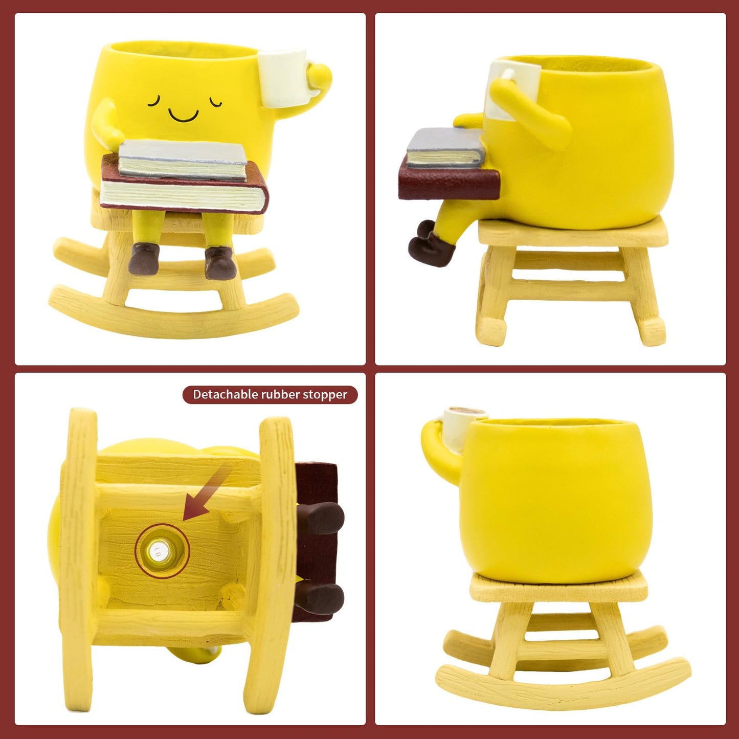 YOUOIVIA Rocking Chair Face Planter, Cute Coffee Plant Pots for Indoor Outdoor, Resin Funny Planter with Drainage, Unique Cactus Succulents Flower Pot, Desk Plant Table Top Decor, Home Gifts (Yellow)