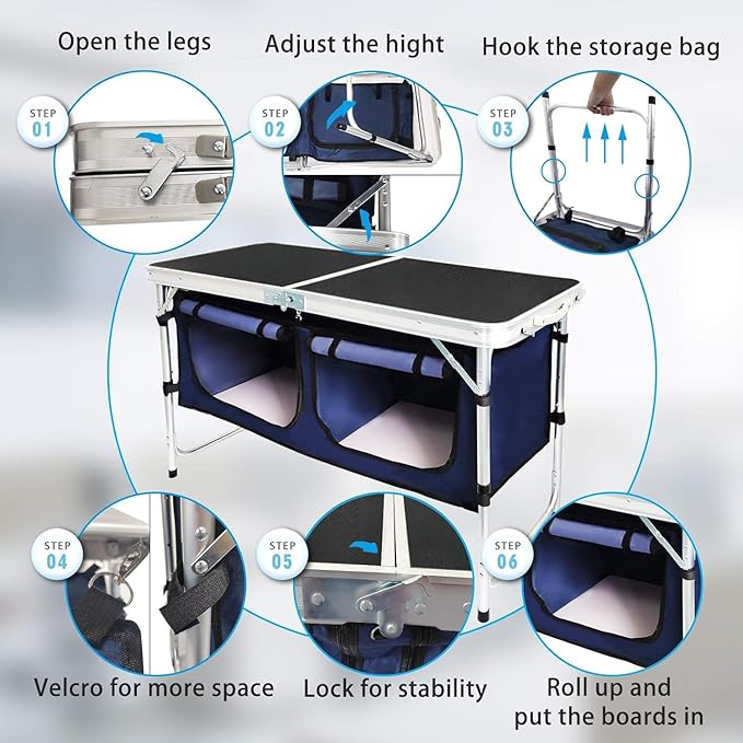 Folding Camping Table with Storage Compartment Aluminum Lightweight Camp