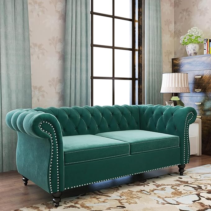 Mid-Century 2 Seater Sofa, Velvet Loveseat