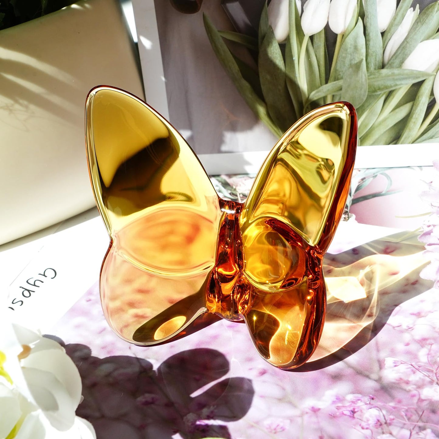 Lioaeust Crystal Butterfly Figurines,Flying Butterfly Figurine Decor Crystal Cut Glass Butterfly Ornament Statue Animal Collectible Home Ornament Decor