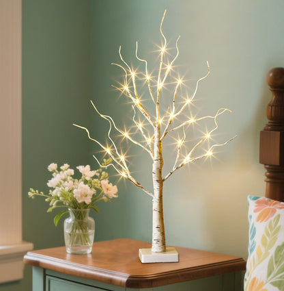EAMBRITE Lighted Birch Tree Christmas Decorations for Home, White Birch Tree with Lights, 24 LED Lighted Mini Money Tree Twig Tree Battery Operated with Timer, Indoor Table Centerpiece Decor (2FT)