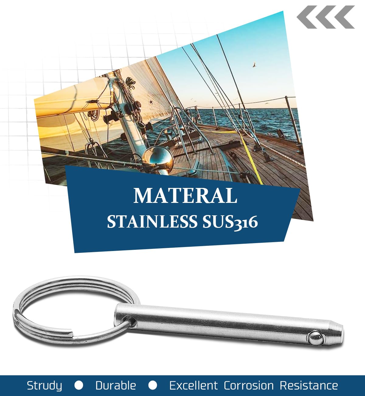 AMYSPORTS Bimini Quick Release Pin Stainless Deck Bimini Top Pins Steel Fitting Hardware Release Pin Boat SUS316 3'' 4Pcs