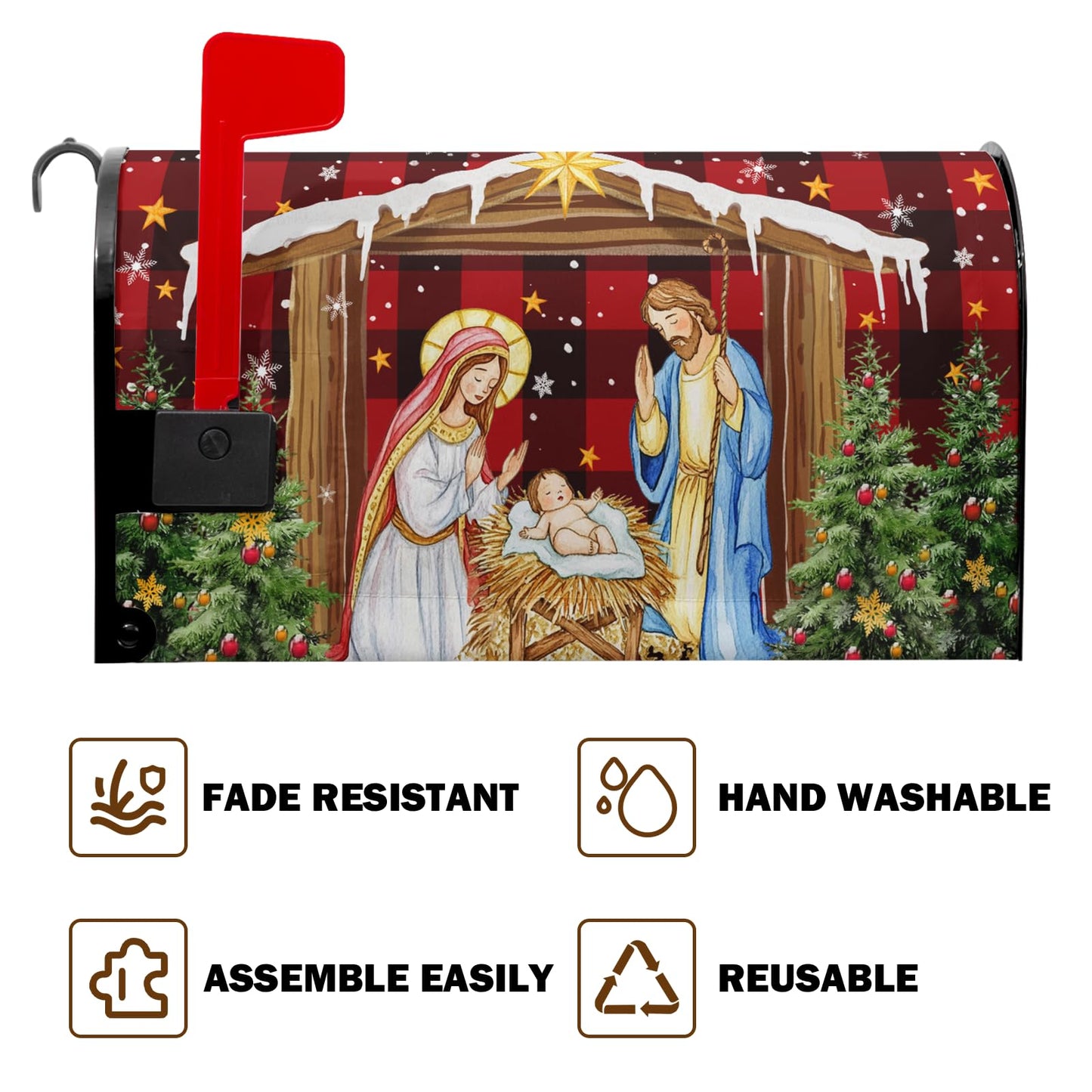 Christmas Nativity Christian Mailbox Covers Magnetic Xmas Jesus Mailbox Cover Standard Size 21 x 18 Inch Merry Christmas Red Holiday Mail Box Wraps for Farmhouse Garden Yard Decor