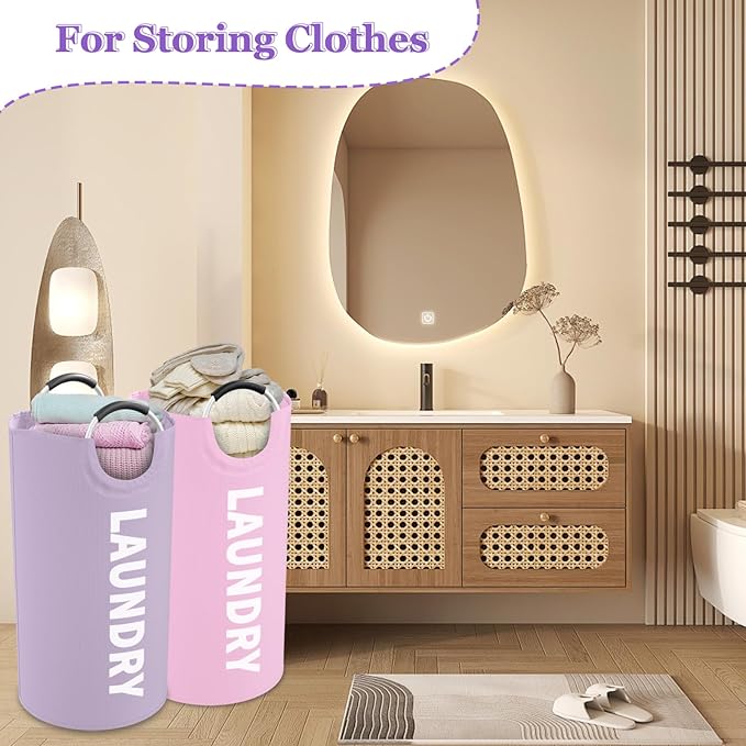 2Pcs 95L Purple + Pink Laundry Basket, Folding Laundry Hampers