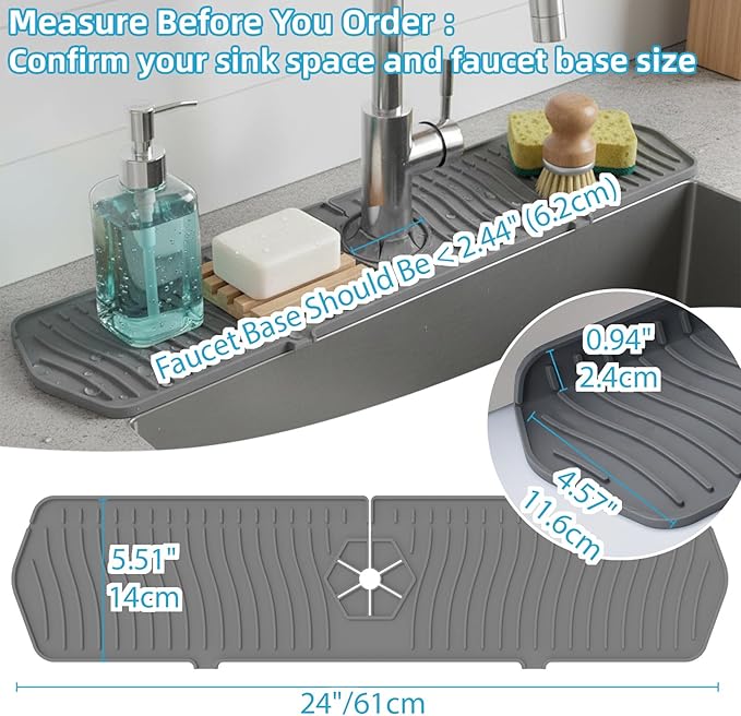 Silicone Faucet Handle Drip Catcher Drying Tray Mat Dish Soap Sponge Holder