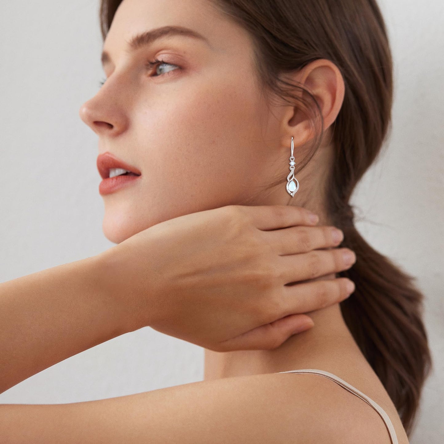 FANCIME Gift for Women June Birthstone Dangle Earrings for Women Teardrop Moonstone Earrings S925 Sterling Silver infinity Love Birthday Gifts for Mom Women