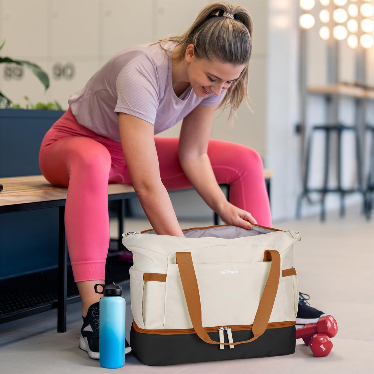 ETRONIK Gym Bag for Women, Personal Item Travel Bag with Shoes Compartment, Weekender Overnight Duffel Bag with Wet Pocket, Carry On Bag for Women, Travel, Gym, Weekend
