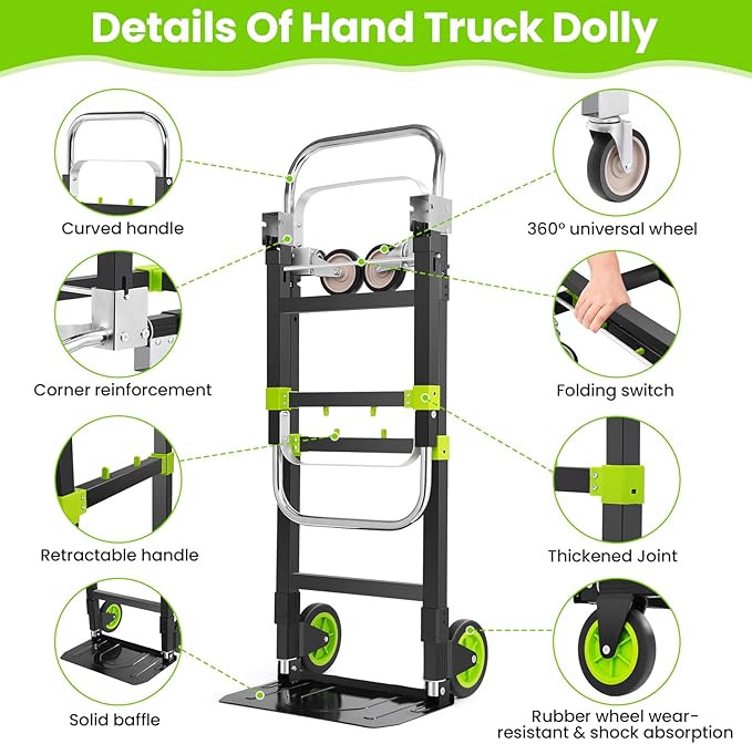 3-in-1 Folding Hand Trucks, 600Lbs Convertible Hand Truck Dolly, Heavy Duty