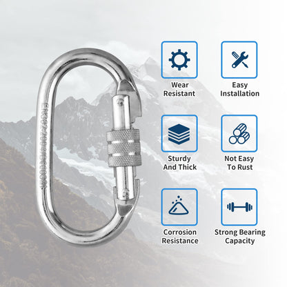 EMEKIAN 4 Pack Oval Indoor Outdoor Climbing Carabiner, Screw Locking Heavy Duty Safety Caribeener Clips, 25 KN (5600 LBS) for Hammock, Rope, Hiking, Camping