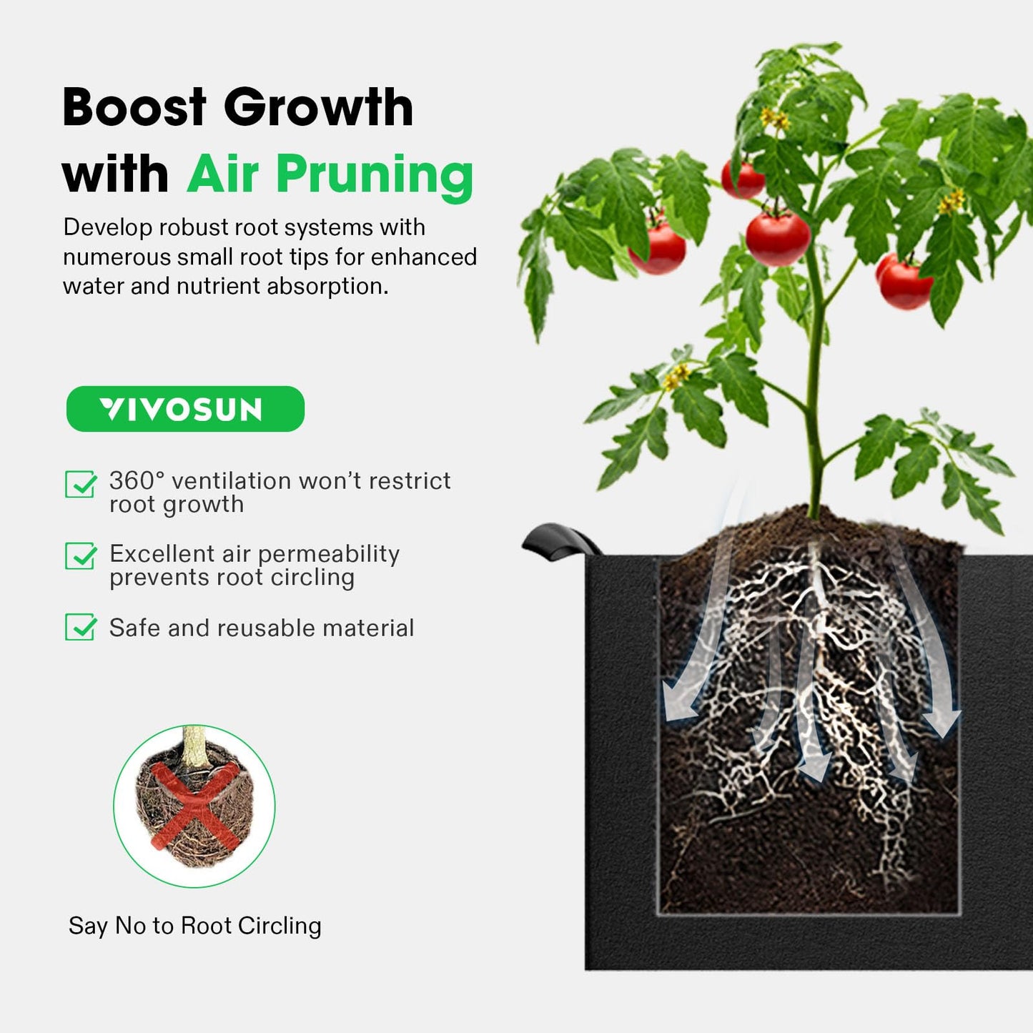 VIVOSUN 8-Grid 55 Gallon Plant Grow Bags, Large Fabric Raised Garden Bed with 400G Thickened Breathable Fabric, Reinforced Handles & 10 Pcs Plant Labels for Flowers, Vegetables, Fruits