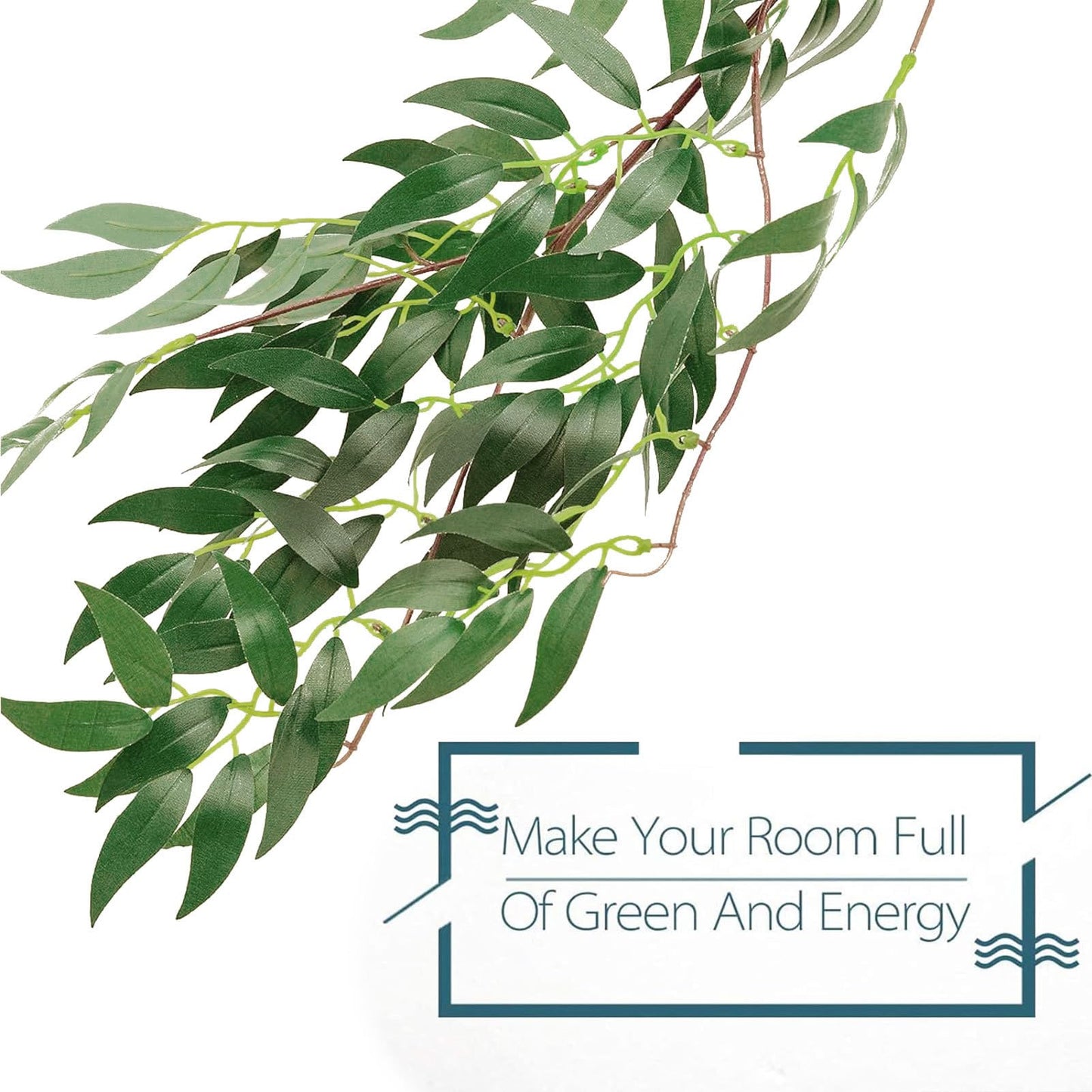 ANPHSIN Fake Vines Greenery Garland - 5 Packs Total 28ft Green Willow Leaf Vine Garland, Artificial Leaves Wall Hanging Decor for Home, Room, Wedding Arch, Centerpieces