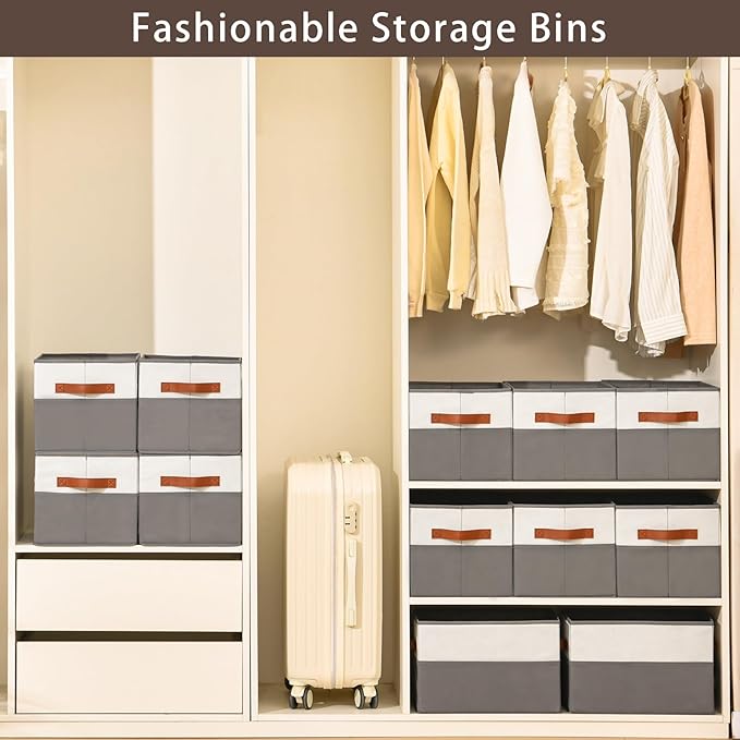 8 Pack Large Storage Bins with Handle, Collapsible Storage Basket