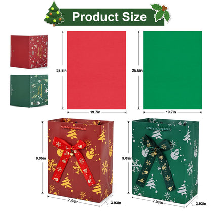 JMANNI Christmas Gift Bags, Christmas Bags with Tissue Paper, 2 Styles christmas bags for gifts, Small Gift Bags With Christmas bells, Xmas Paper Bags, Gifts Wrapping, Party Favors Holiday Gift Bags
