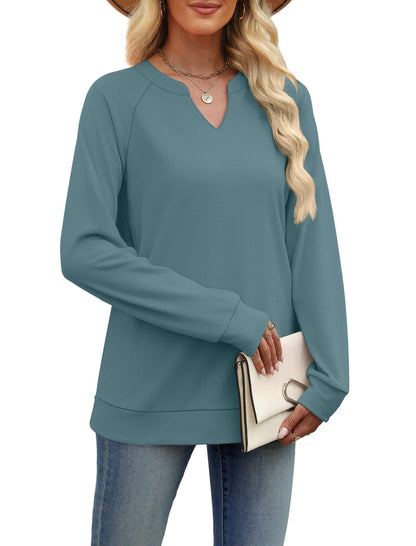 SAMPEEL Sweatshirts for Women V Neck Long Sleeve Shirts Lightweight Sweaters Fall Fashion Tops Outfits 2025