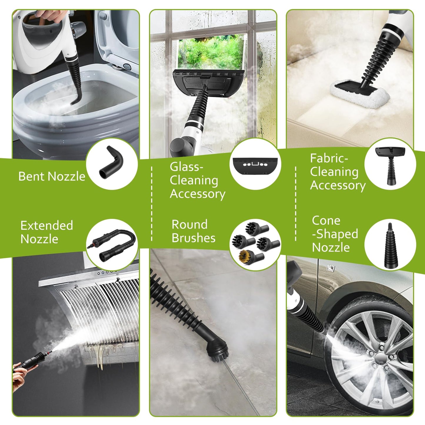 Pressurized Handheld Multi-Surface Natural Steam Cleaner with 12 pcs Accessories, Multi-Purpose Steamer for Home Use, Steamer for Cleaning Floor, Upholstery, Grout and Car (Grey)