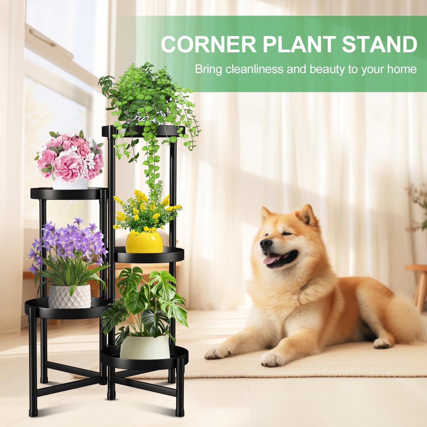 Atpddpey Plant Stand Indoor Outdoor 5 Tier Black Metal Plant Holder 31 in Tall 9 in Wide,Tiered Flower Pot Display Stand,Multiple Plant Stand for Living Room Corner Garden Patio Lawn Balcony