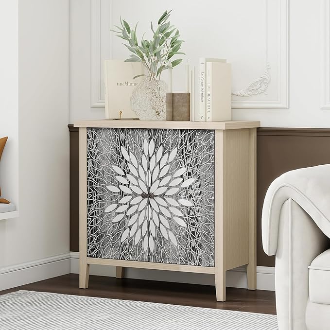 31" Modern Accent Cabinet with Storage, Storage Cabinet with 2 Carved Pattern