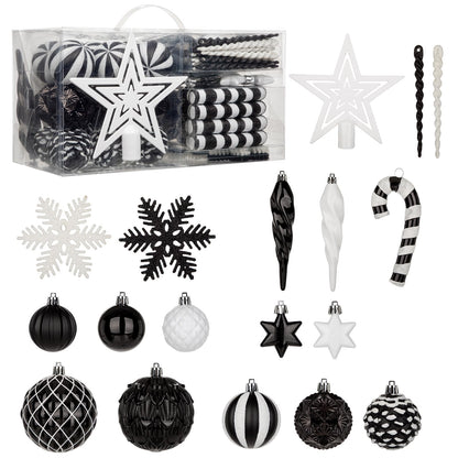 Briful 80ct Black & White Christmas Balls Ornament Set, Plastic Shatterproof Christmas Ornament Balls with Tree Topper Candy Canes Snowflakes for Xmas Tree Wreath Garland Decor